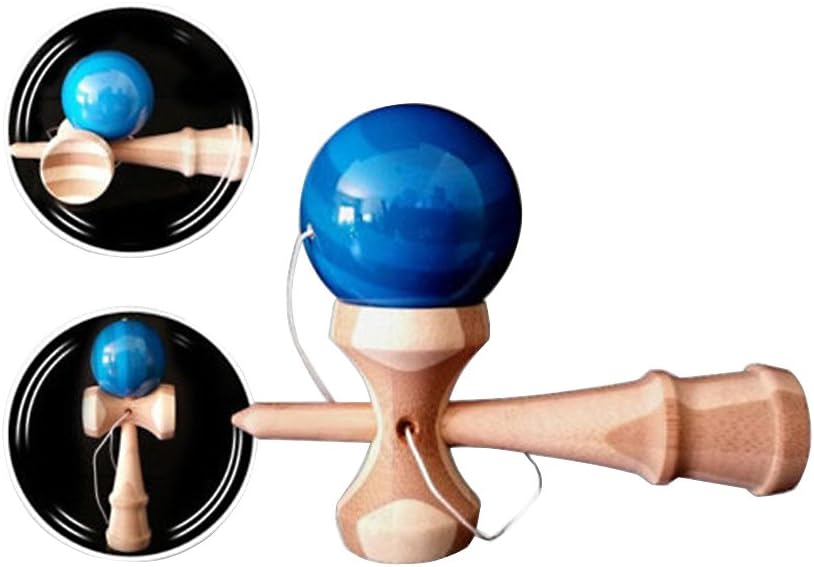 Bamboo Kendama with Translucent Blue Ball with Extra String for Kids Teens Adults Festival Gift