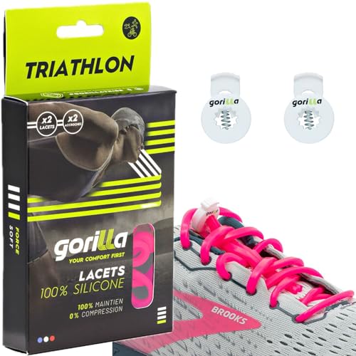 Gorilla - Lacets Elastiques Triathlon - Dépassez vos Objectifs Sportifs - Gagnez du Temps, Adieu les Nœuds Bonjour le Confort - Autobloquants Ultra...