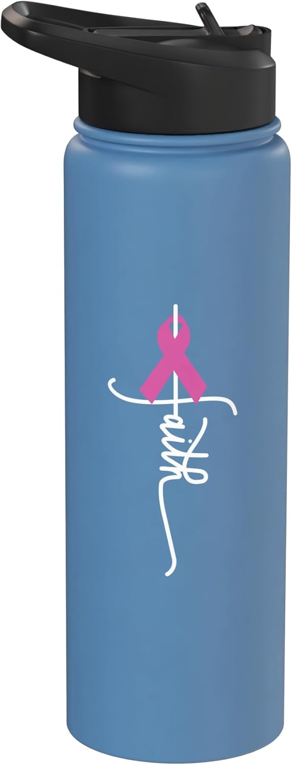Breast Cancer Faith Christian Awareness Ribbon Stainless Steel Insulated Water Bottle