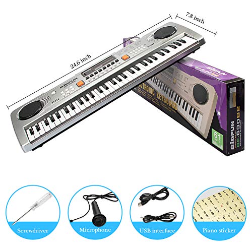 aPerfectLife 61 Keys Kids Keyboard Multifunction Portable Piano Electronic Keyboard Music Instrument for Kids Early Learning Educational (Silver) - Thumbnail 6