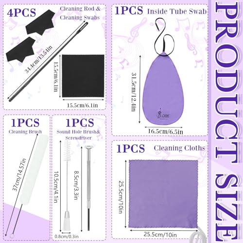 Image of Vesici 40 Pcs Flute Cleaning Kit, Flute Care Accessories Set,Purple | Portable Music Accessory Organization with Cleaning Rod, Swab, Brush, Grease, Case, Thumb Rest Cushion for Flute Maintenance