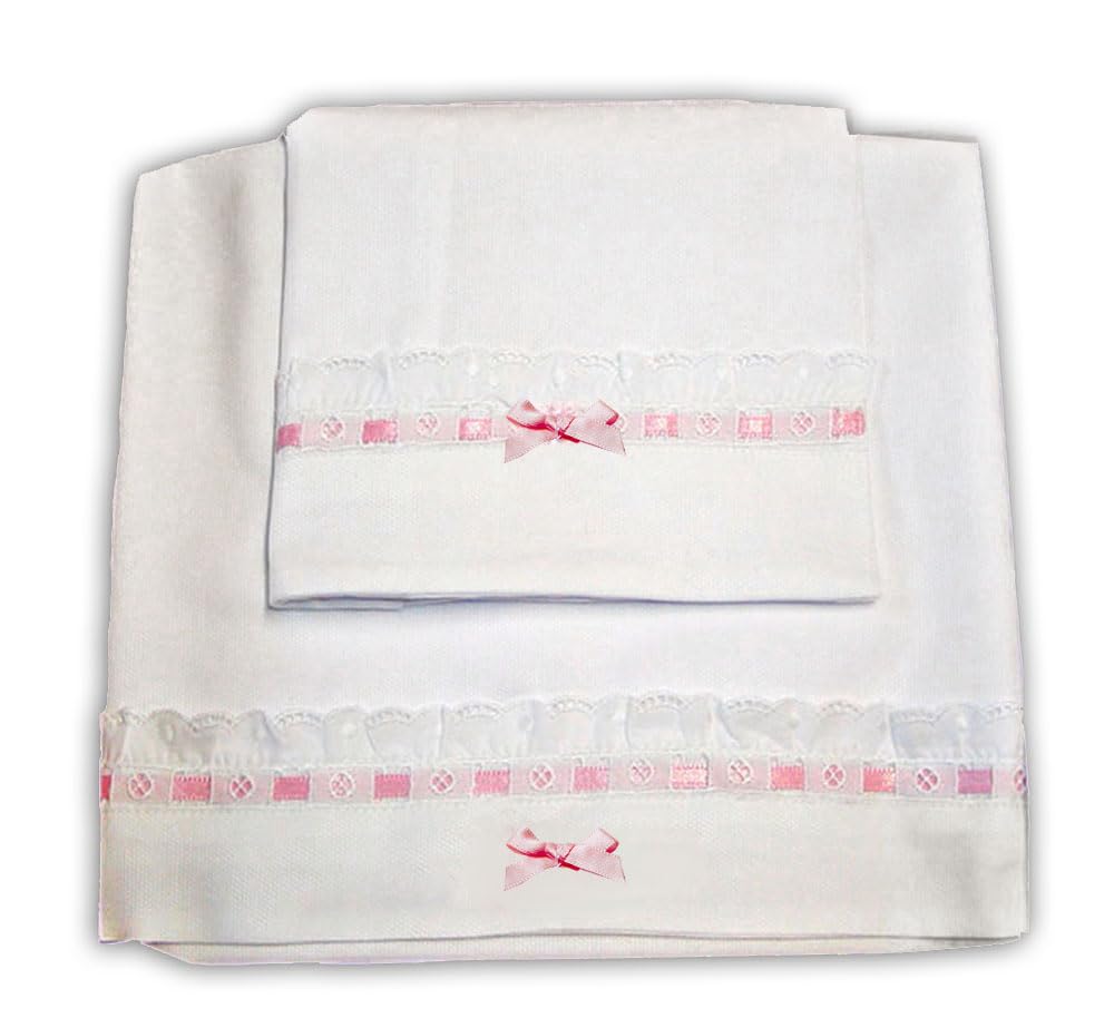 Zigozago - 3-teiliges Baby Bettwäsche Komplett Set "Elegant" mit Sangallo Spitze - 100% Baumwolle, handgefertigt, bestickt und mit Namen personalisierbar