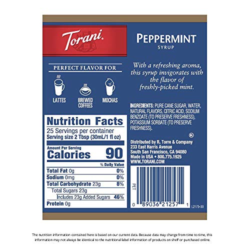 Torani Peppermint Syrup 25.4 Oz Pack of 4