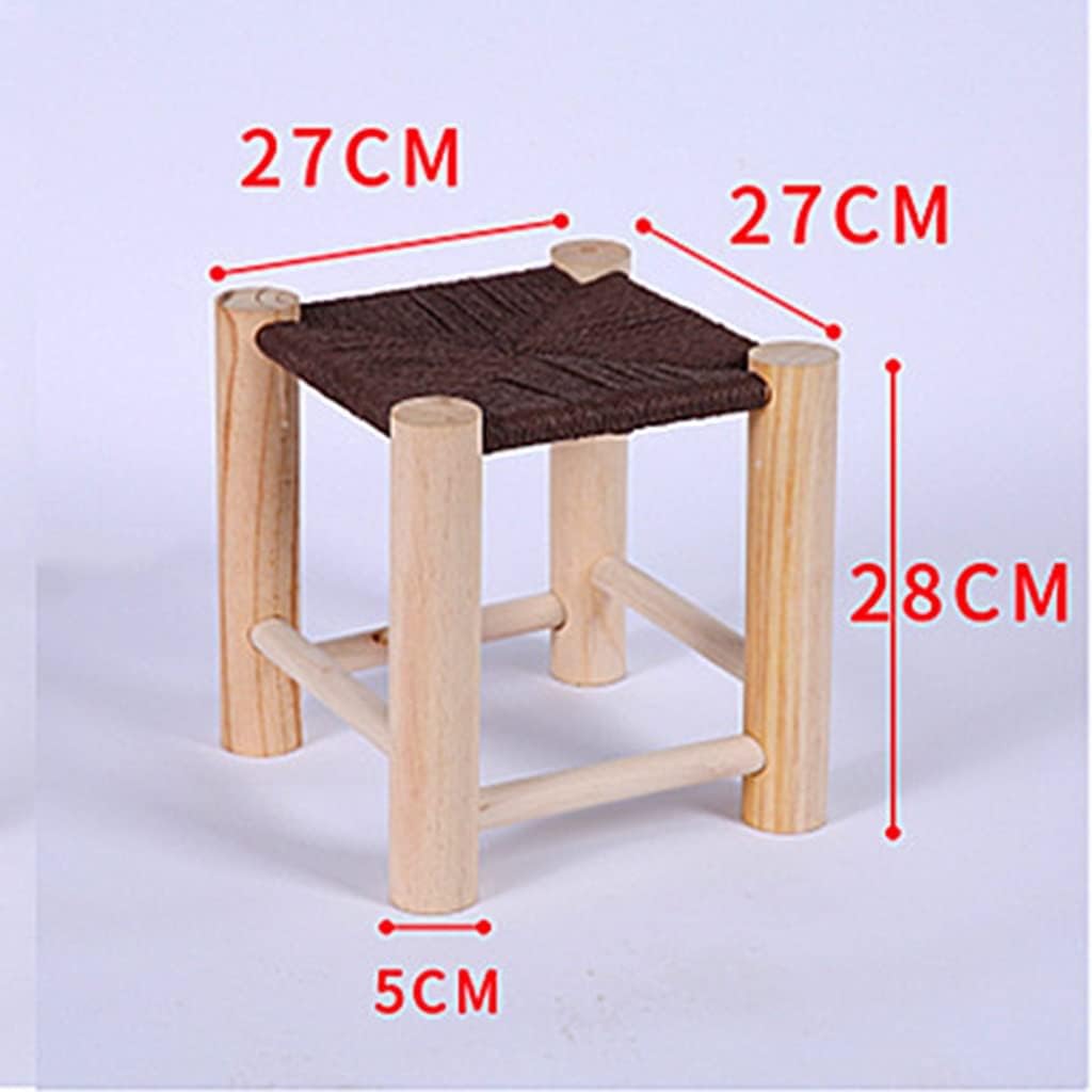TemkIN Wooden Woven Stool, Rattan Dining Stool, Home Living Room Porch Shoe Changing Square Stool, Hemp Rope Rattan Anti-wear Adult Seat (Color : Brown, Size : 27 * 27 * 28cm)