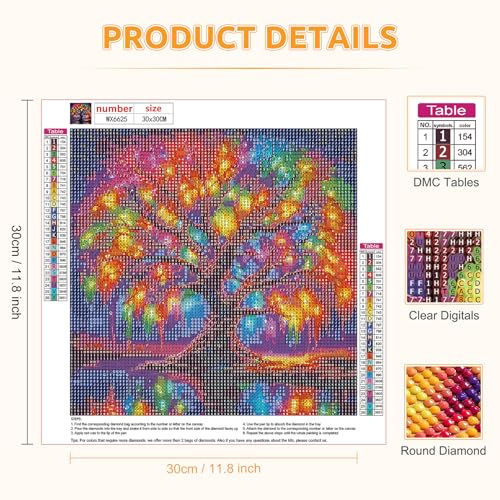 Colourful Tree of Life Diamond Painting, 5D Diamond Painting Kits for Adults Kids Full Round Drill Fantasy Diamond Art Kits - Image 2