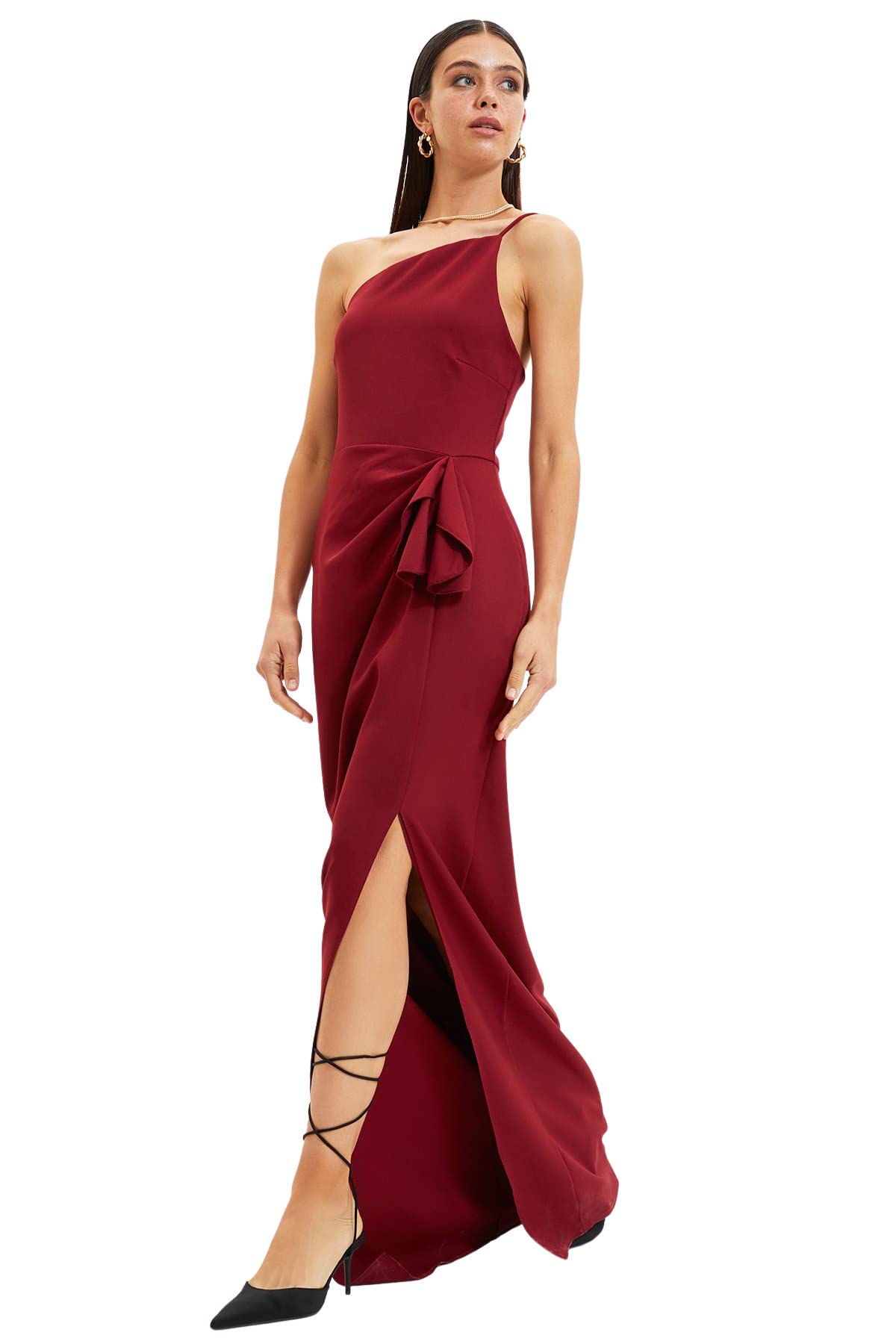 Trendyol Women Maxi Shift Regular fit Woven Evening Dress Burgundy