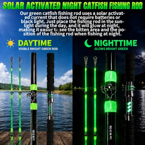 KingKatch Catfish Fishing Rod Caña para Pesca de Bagre con Brillo Activado por Sol, Mango Antideslizante, Guías de Acero Inoxidable, Asiento para Carrete de Aluminio miniatura 2