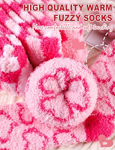 Image of Womens Fuzzy Socks Warm Fluffy Cozy Winter Slipper Thick Fleece Heart Socks 5 Pairs