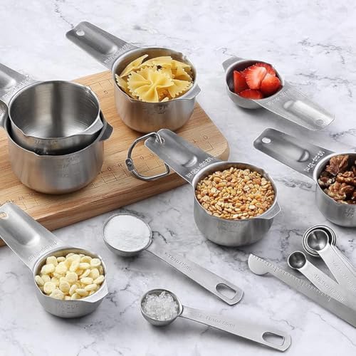 Image of Measuring Cups and Spoons Set (13 Pieces), 18 /8 Stainless Steel, Stackable, Engraved Marks, Dishwasher Safe, Kitchen Baking Tools