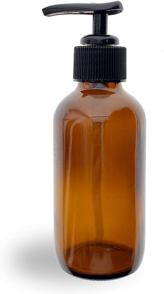Royal Massage Boston Round Glass Bottle with Saddle Pump - Amber 4oz