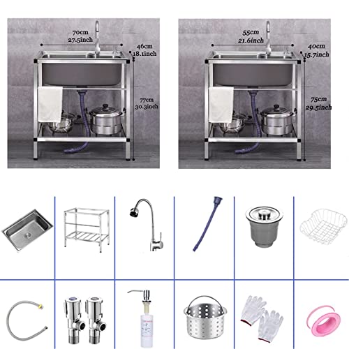 Yzjj Utility Sink Single Bowl Stainless Steel Commercial Kitchen With Faucet And Drainboard, Laundry For Backyard Garage Camping Portable Handwashing Station, 55*40*75Cm/22*16*29In #TOP1