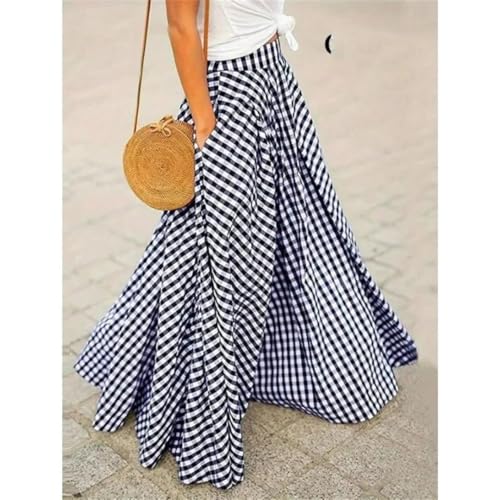 Women Plus Size Plaid Skirt High Waist Wide Leg Long Skirt Elegant Summer Skirt2