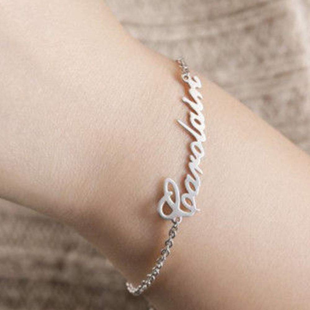 Bracciale a Manetta Personalizzato in Argento 925 Con Zirconi, Personalizzabile Con Nome. Oro, Argento, Oro Rosa, Liscio, Stelle e Cuori (Oro Bianco)