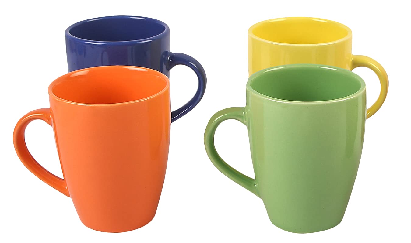 Anwaliya Gaia Series Coffee Mug - Ceramic Set of 4 (350ml) Handcrafted Design Tea Cups Set of 4 Stackable, Chip Resistant, with Handles Large Serving Coffee Cup, Tiana (Color May Vary)