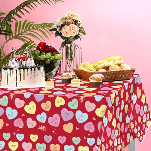 Image of Valentine's Day Table Cover - 3 Packs Valentine's Day Themed Waterproof Disposable Plastic Tablecloth Rectangle Table Cloths School Holiday Party Favors Classroom Decoration Supplies Banner