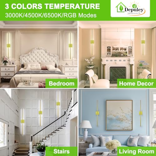 Image of Depuley Battery Operated Wall Sconce: Set of 2 Wireless Wall Lights with Remote for Bedroom - Rechargeable 15 Colors Gold Wall Lamp for Living Room Hallway Home Decor