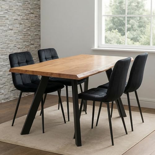 ATHATH Dining Table and Chairs Set 4- Dining Table and Chairs - Set of Wave Edge Dining Table and 4 Velvet Chairs- Dining Room Set