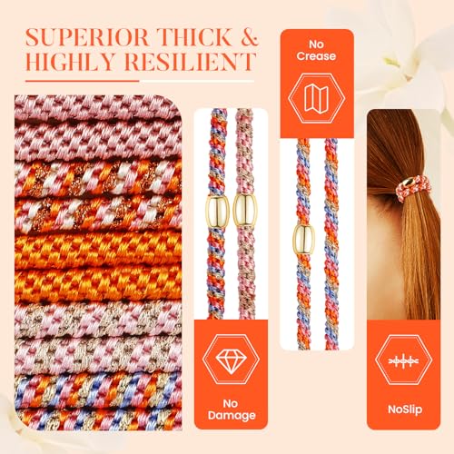 Image of FORENEE Hair Ties No Damage(10PCS) - Ponytail Holders - Elastic Hair Ties for Thick Hair - Braided Hair Bands for Women Girls's Hair - Persimmon Orange