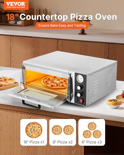 VEVOR Electric Pizza Oven, 18-Inch Commercial Pizza Ovens, 842°F Max Temp, 1740W Large Pizza Oven Countertop with Temp & Time Control, Built in Thermometer Indoor Pizza Maker for Restaurant Home Use - Image 3