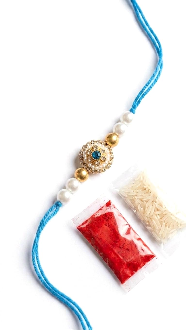 Designer Rakhi for Brother Premium Pearl Beaded Rakhi Thread for Raksha Bandhan Festival Gifting, Includes Traditional Roli Chawal Pack-image-29