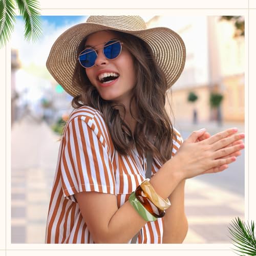 3 Pcs Colorful Square Acrylic Resin Bangle Bracelet Wide Geometric Irregular Wristbands Women4