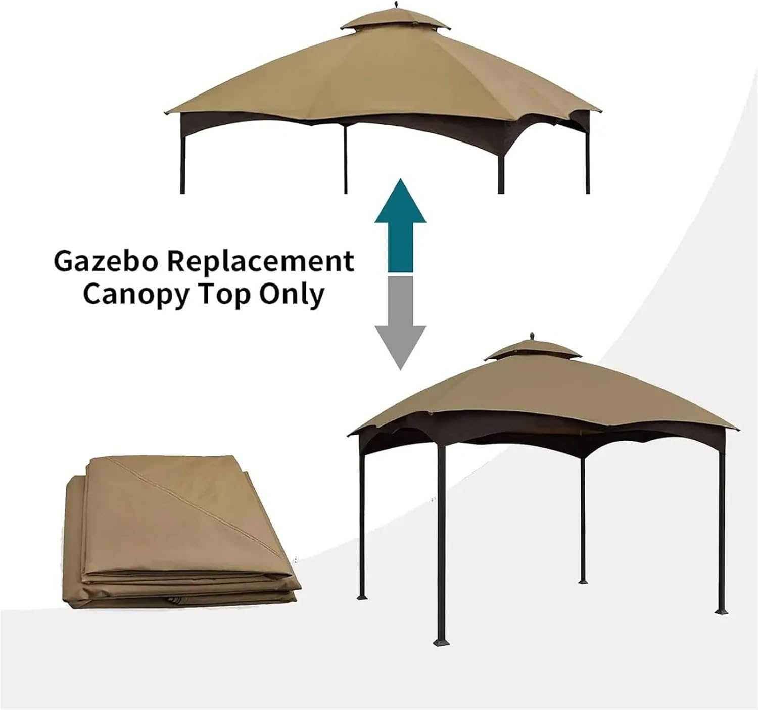 Gazebo Canopy Replacement Gazebo Replacement Canopy Top Cover 10X12 Double Tiered Roof(Brown)