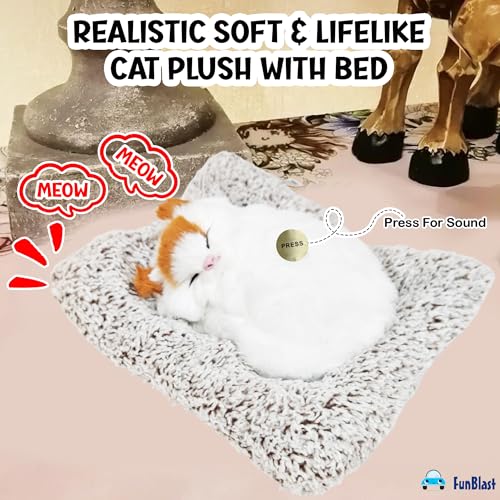 Image of FunBlast Cute Sleeping Cat Plush Toy with Meow Sound, Gift for Kids, Toy Accessories for Car Dashboard (White-2)