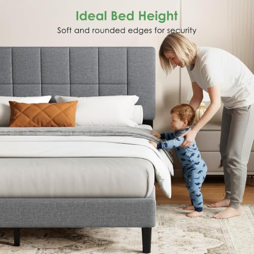 Image of Marsail Queen Size Bed Frame - Upholstered, Adjustable Headboard,6 inch-12 inch Mattress Fit, 1300 lbs Capacity, Sturdy 12-Leg Wood Construction, Easy Assembly, Dark Gray