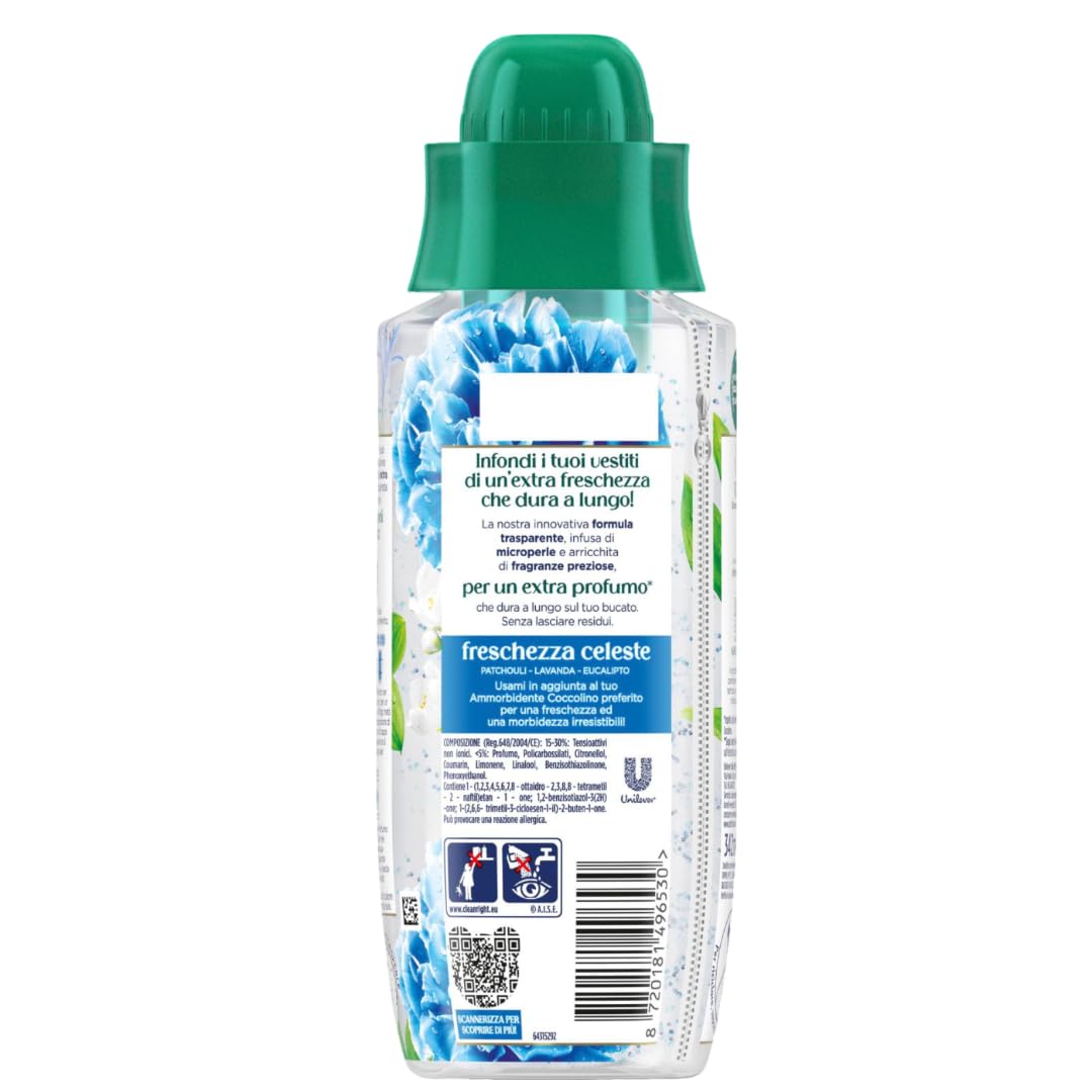 Coccolino Profumo per Bucato Freschezza Celeste, Extra Profumo* a lungo. Efficace Anche a Freddo e nei Cicli Brevi, con note di fragranza Patchouli, Lavanda, Eucalipto, 8 Pezzi da 342ml