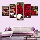 XGDDSS 5 aufeinanderfolgende Bilder Wandkunst-Plakat Modernes HD-gedrucktes Wohnzimmer-Leinwand-Gemälde 5 Stück roter Rosenstrauß Romantische Rosenbilder Wohnkultur (Kein Rahmen)