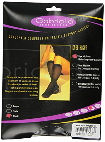 Image of GABRIALLA Sheer Graduated Compression Knee High Stockings 3 Pack (20-22 mmHg) H-160: X-Large Black