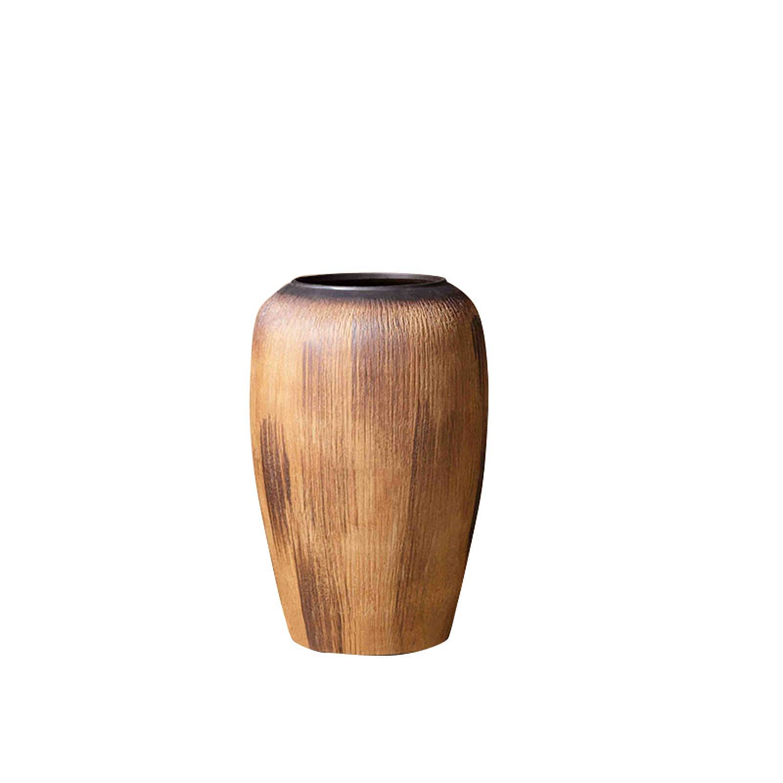 asdchZen Porch Decoration Vase, Retro Style Brown Large Ceramic Vase Hotel Lobby Floor-Standing Vase