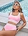 BMJL Women's High Waisted Bikini Sets Sporty Two Piece Swimsuits Color Block Cheeky High Cut Bathing Suits(M,Pink)