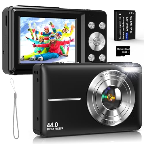 Appareil Photo Numérique 44MP avec Vidéo HD 1080P, Appareil Photo Compact Anti-Tremblement, Écran IPS 2,4 Pouces, Zoom Numérique 16X, Carte 32GB, 1...