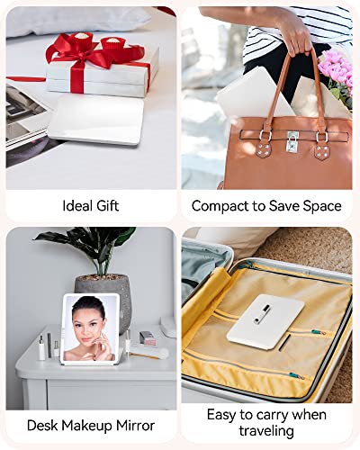 Poplizz Travel Mirror With Light, Makeup Mirror With Lights, Folding Travel Size Makeup Mirror, Travel Must Haves For Women, Portable Led Mirror With Rechargeable Lights For Makeup Desk (White) #TOP4
