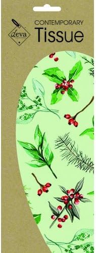 Sophie Brabbins Christmas Foliage Holly and Mistletoe Printed Patterned Tissue Wrapping Paper Deva Designs 4 Sheets 50 x 70 cm
