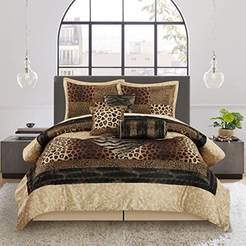 Grand Avenue Leopard Print 7 Pieces Queen Comforter Set, Bed In A Bag, Brown Matching Pillows & Shams, Bed Skirt, Premium Quality, Ultra-Soft #TOP18