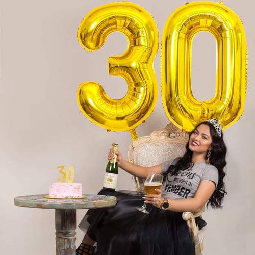 Image of Gold Number Balloons Birthday Balloons - Giant Gold Number 30 Balloon 40 inch, Numbers Balloon 10th Birthday Decorations, Gold Party Supplies for Women Men