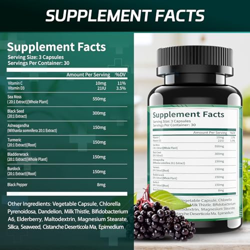 Uheco 21-in-1 Sea Moss Capsules with Bladderwrack & Burdock (90 ct) — view 2
