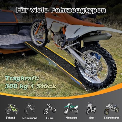 LIEKUMM 1 x 180 cm Auffahrrampe, 300 kg Tragkraft Aluminium Motorrad Rampe Klappbar, rutschfest Auffahrrampe für Anhänger, ATV, Motorrad, Fahrrad, PKW, Auto Laderampe