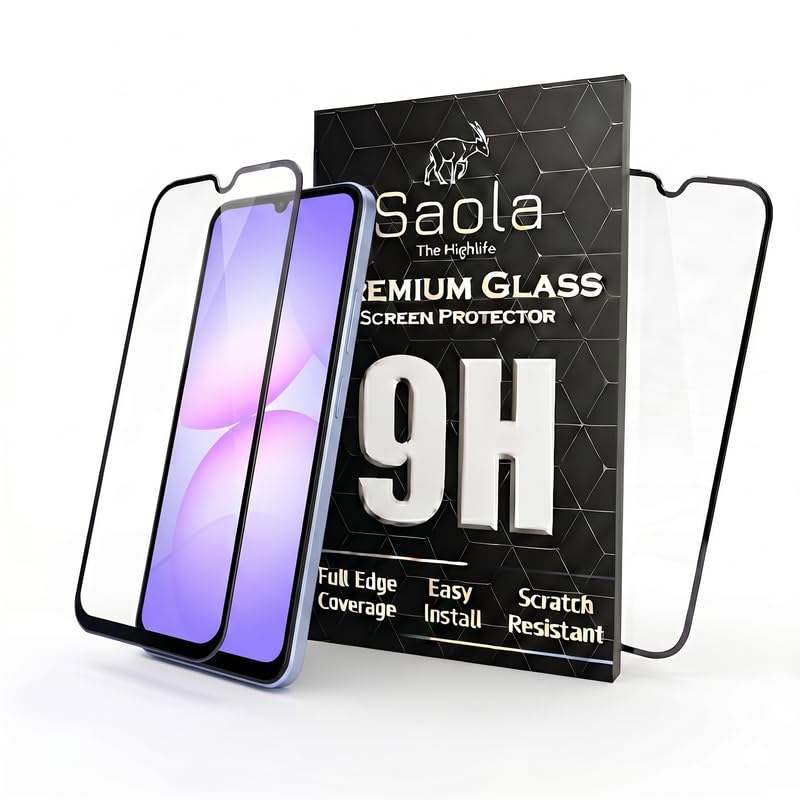 Image of Saola HD Clear Tempered Glass for Samsung Galaxy A07 | High Strength 9H Protection, Smooth Touch, Full Coverage Screen Guard, 2-Step Installation Kit | Quick & Easy Application (Pack of 2)