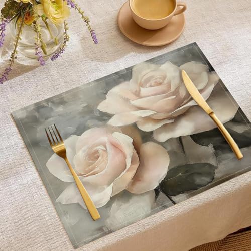 Set de table rectangulaire résistant à la chaleur anti tache rose lin - 3