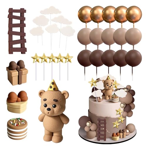 wlsvega 31 Piezas Decoracion Tarta - DecoracióN Tarta Baby Shower - DecoracióN de Pastel de Oso - Ositos de Peluche Para Fiestas de CumpleañOs Baby Shower