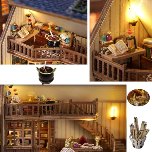 Dollhouse DIY Miniature Wooden Furniture Set, Mini Dollhouse with LED, 1:36Scale Creative Wooden Craft Toy for Adults, Friends, Lovers, Birthday Gift