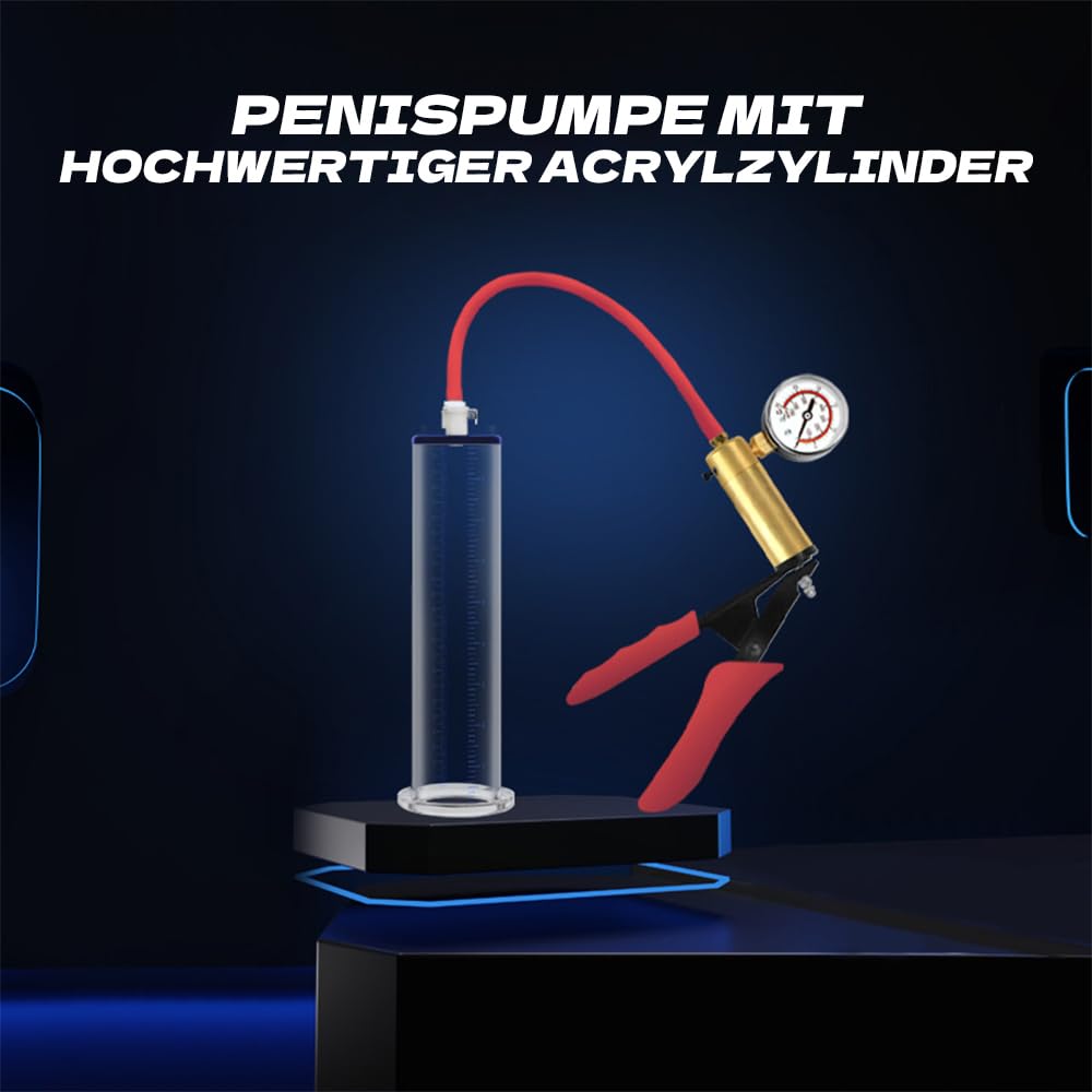 Manuelle Penispumpe mit Druckmesser & Metallgriff – Vakuumpumpe zur Penisvergrößerung, Erektionshilfe & Ausdauertraining, Transparente Penis Pumpe für Männer Sexspielzeug (23 * 6.4cm)