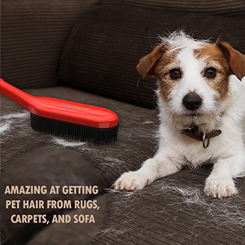 Rubber Bristle Expandable Broom Set With Dustpan & Handheld Rubber Brush For Surface Cleaning, Dust Pet Hair Removal Sofa Sweeping, Built-In Rubber Squeegee Snap, Set Of 3, Red #TOP5