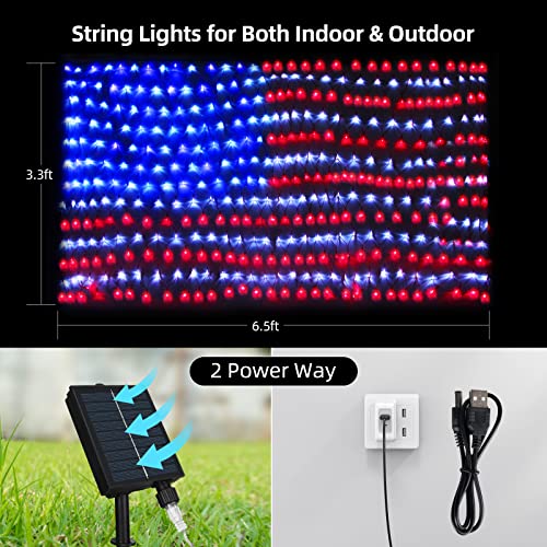 Green Convenience American Flag Lights With 420 Led String Lights,2-In-1 Ft Usb & Solar Powered Us Flag Lights,4Th Of July Decorations,Waterproof Flag Net Lights For Independence Day National Day #TOP2