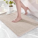 Exclusivo Mezcla Badematte Fußmatte Chenille Badezimmerteppich, Waschbar, Saugfähig und rutschfest Badvorleger Badteppich für Dusche Badezimmer, Kamel, 40 x 60 cm