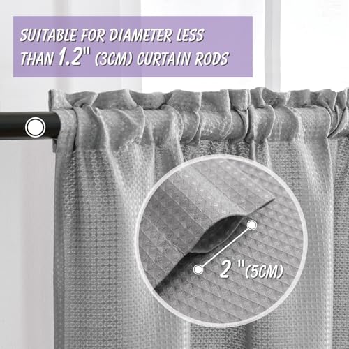 Home Queen Grey Waffle Bathroom Window Curtains, Short Water Repellent Rod Pocket for Small Kitchen Window, 36 W X 36 L Inch Each — view 3