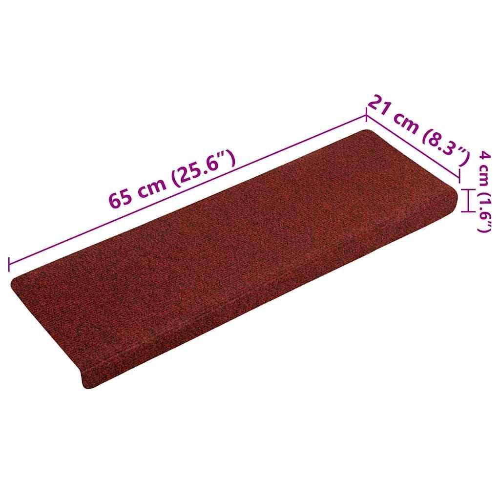 vidaXL Felpudos autoadhesivos para escaleras, 15 Unidades, 65 x 21 x 4 cm, Borde Rectangular, Color Rojo Burdeos